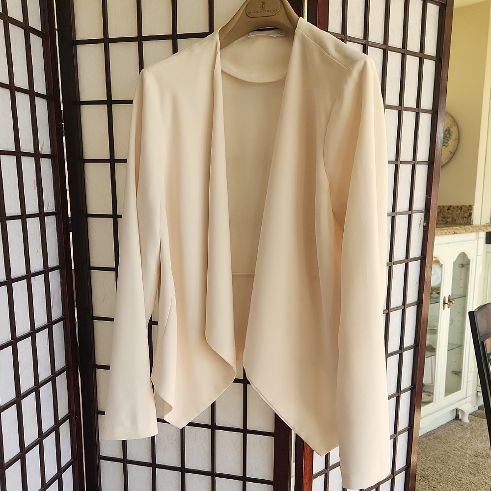 Lush Open-Front Draped Blazer Jacket in Cream